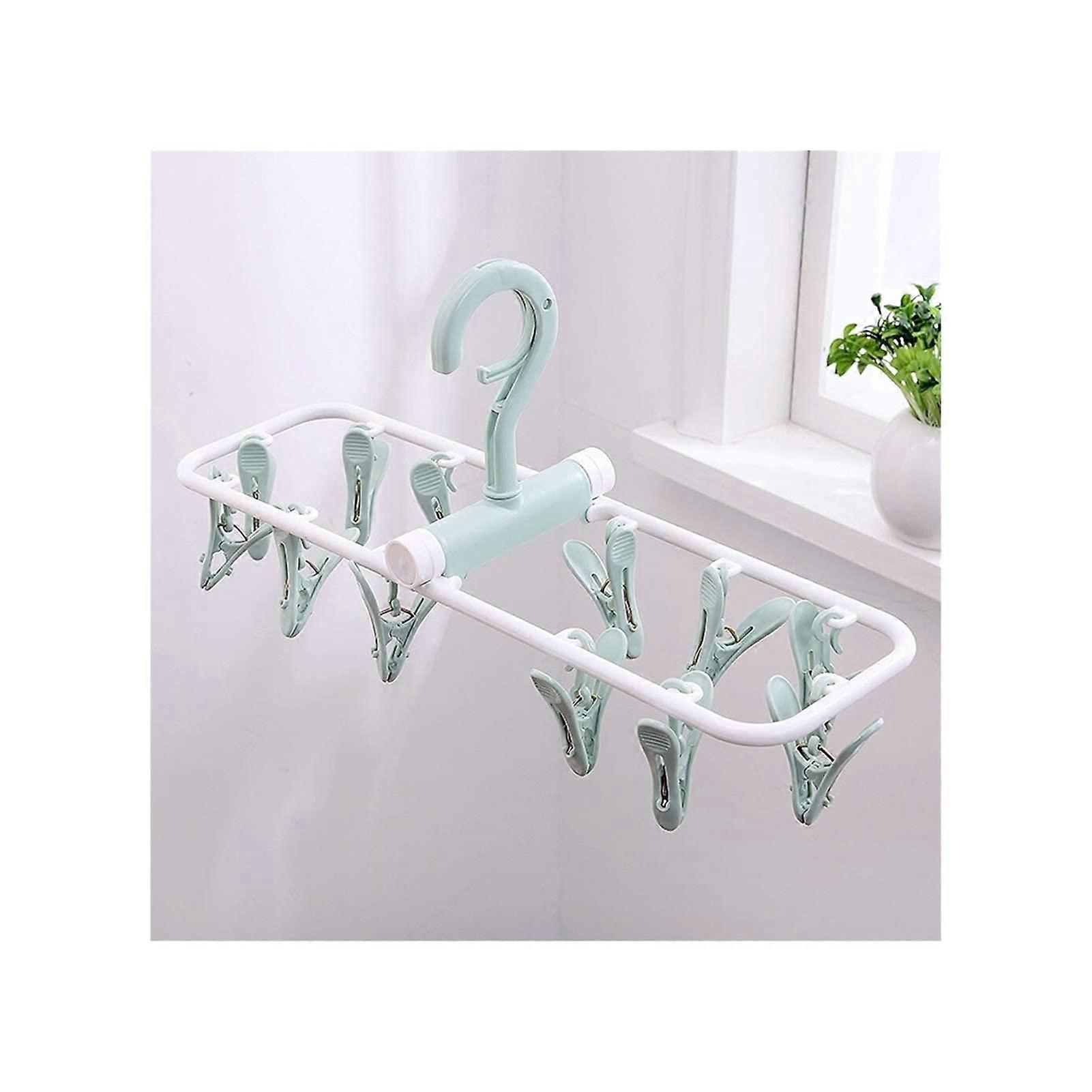 Foldable Clothes Drying Rack with 12 Clips for Socks and Underwear, SpaceSaving Laundry Hanger