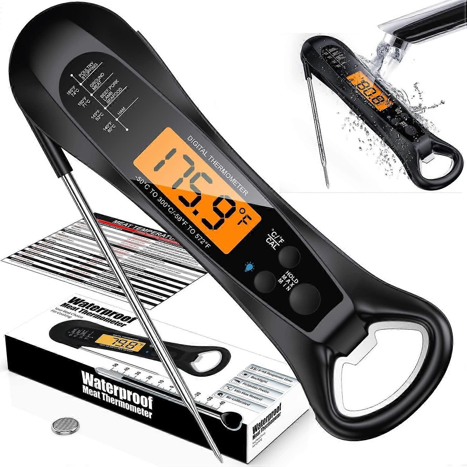 Instant Read Meat Thermometer for Cooking BBQ Deep Fry with Foldable Probe Backlit Display Magnet