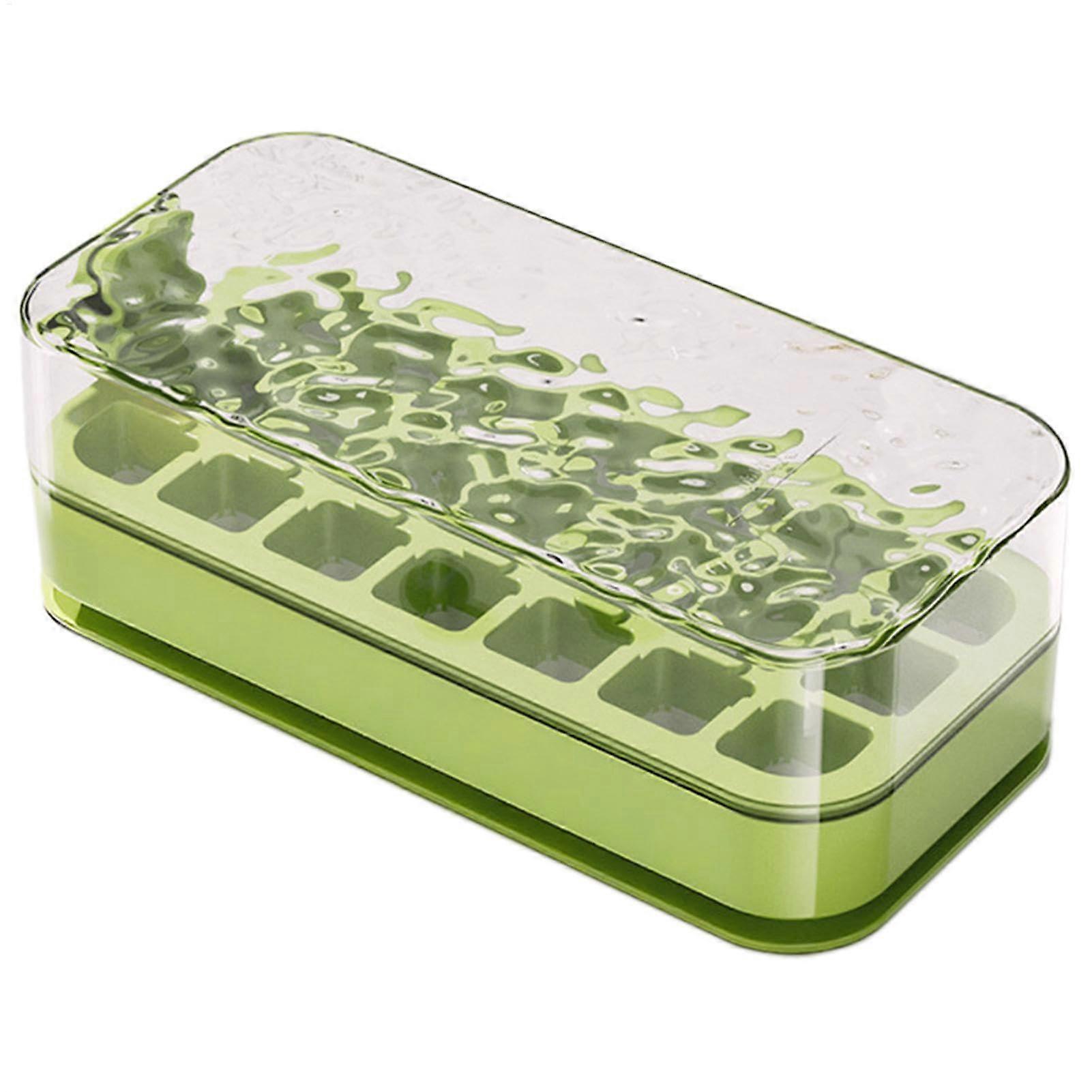 Ice Cube Tray Press Type Silicone Mold with Lid LargeCapacity OdorResistant for Freezer Drinks Green