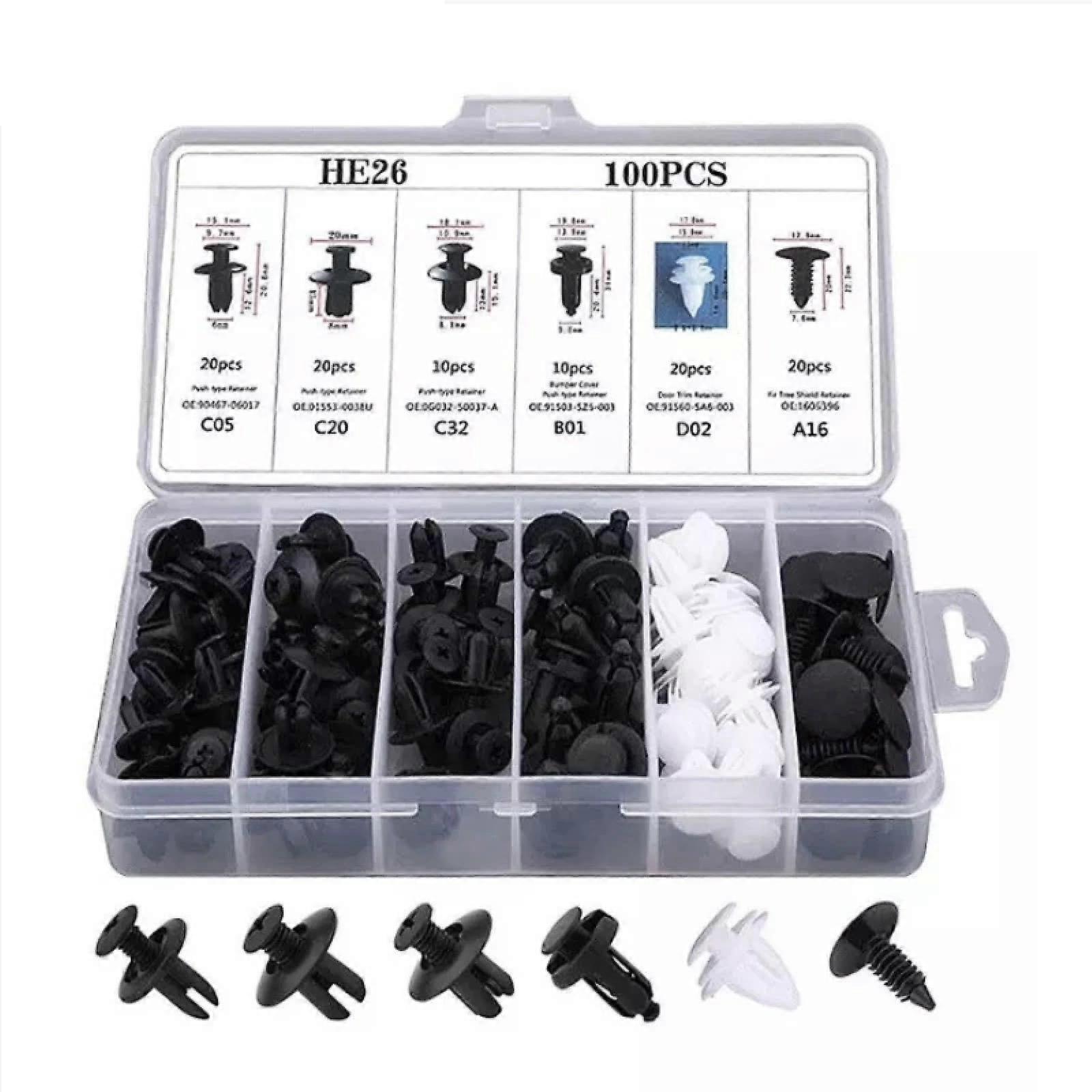 100Pcs Car Bumper Clips Plastic Retainer Fasteners Kit with Box, Easy Push Installation