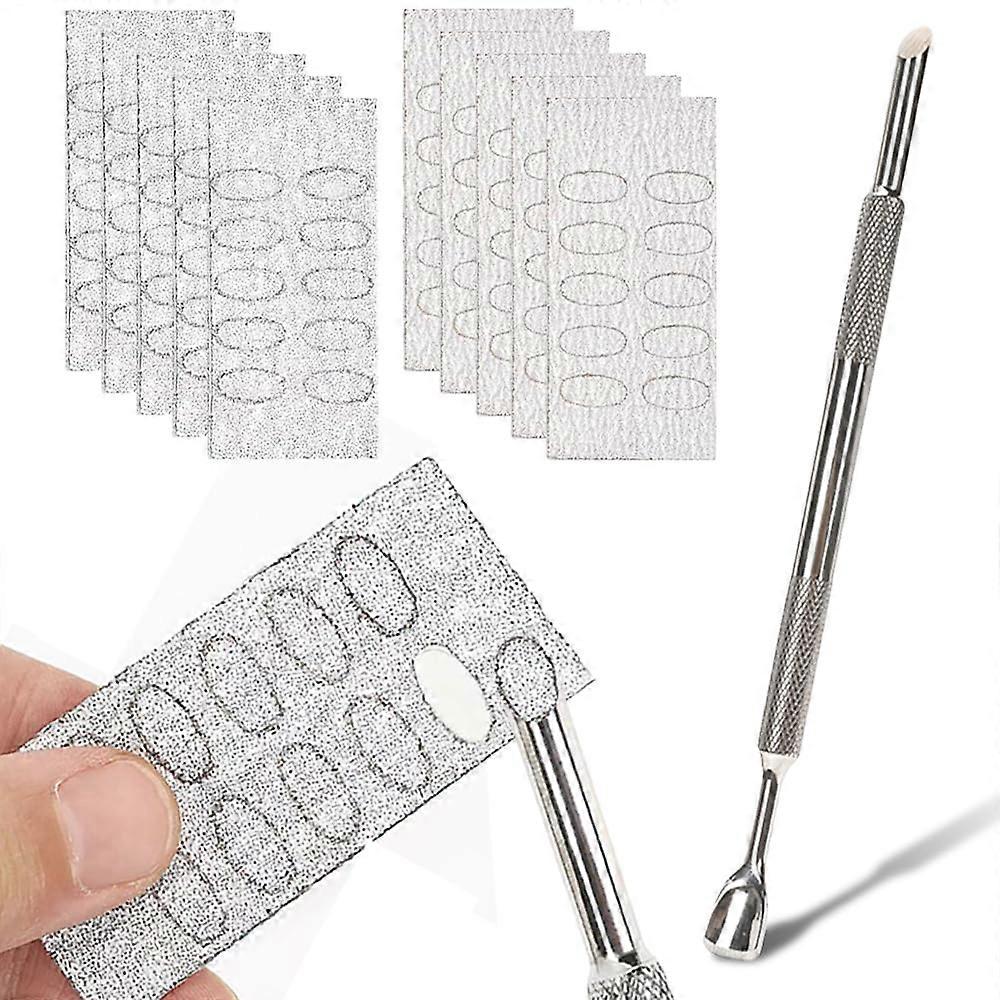 Cuticle Pusher and Nail Sanding Tool Set, DoubleHead Stainless Steel, 240/100 Grit Buffer Kit