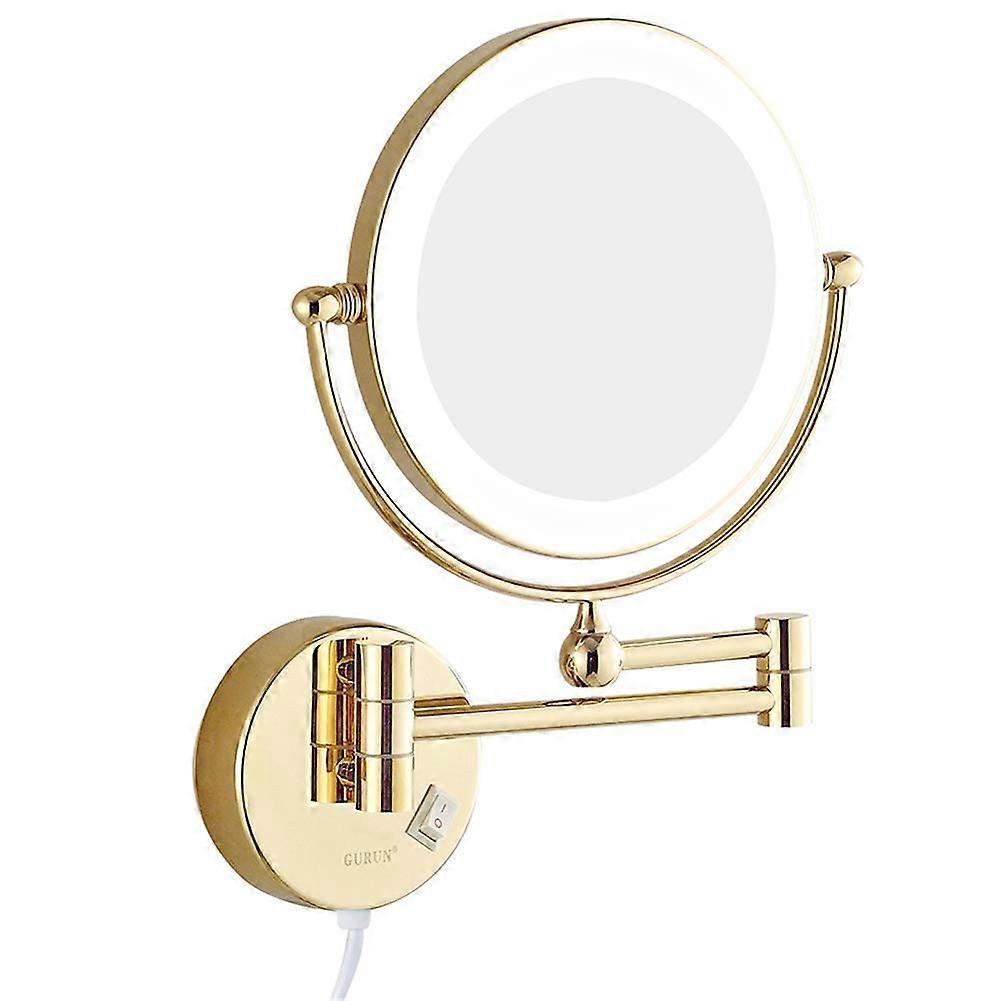 Gold 7X Wall Mounted LED Makeup Mirror with Double Sided Lighted Magnifying Vanity Design