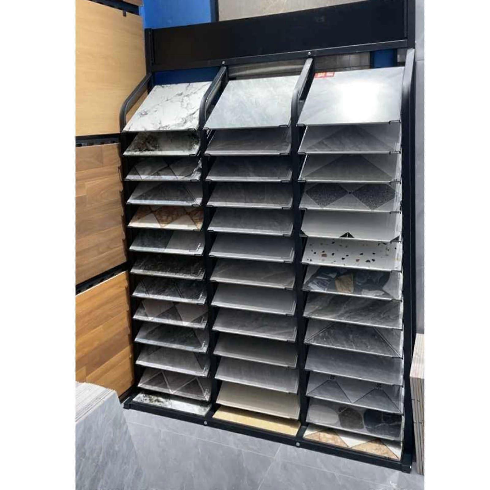 Large Format Tile Display Rack with 36 Slots, HeavyDuty Metal Floor Sample Holder for Building Materials