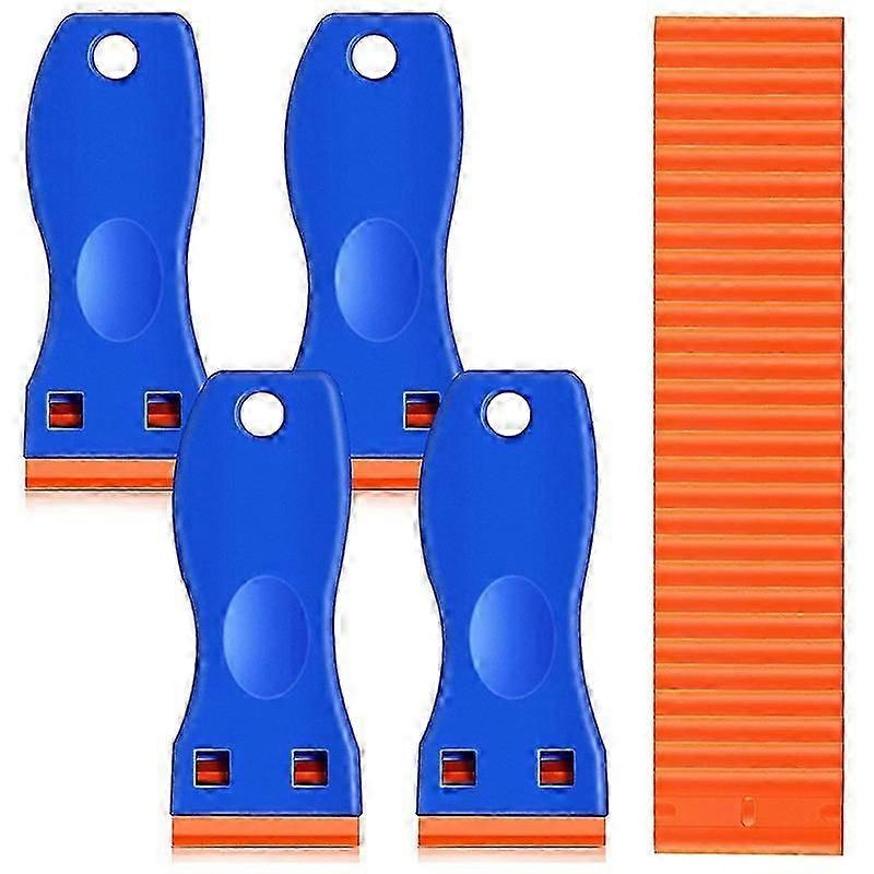 Plastic Razor Blade Scraper, 4Pcs Scraper Tools with 100 Pcs Plastic Blades, Double Edge Razor Scraper Cleaning Remover