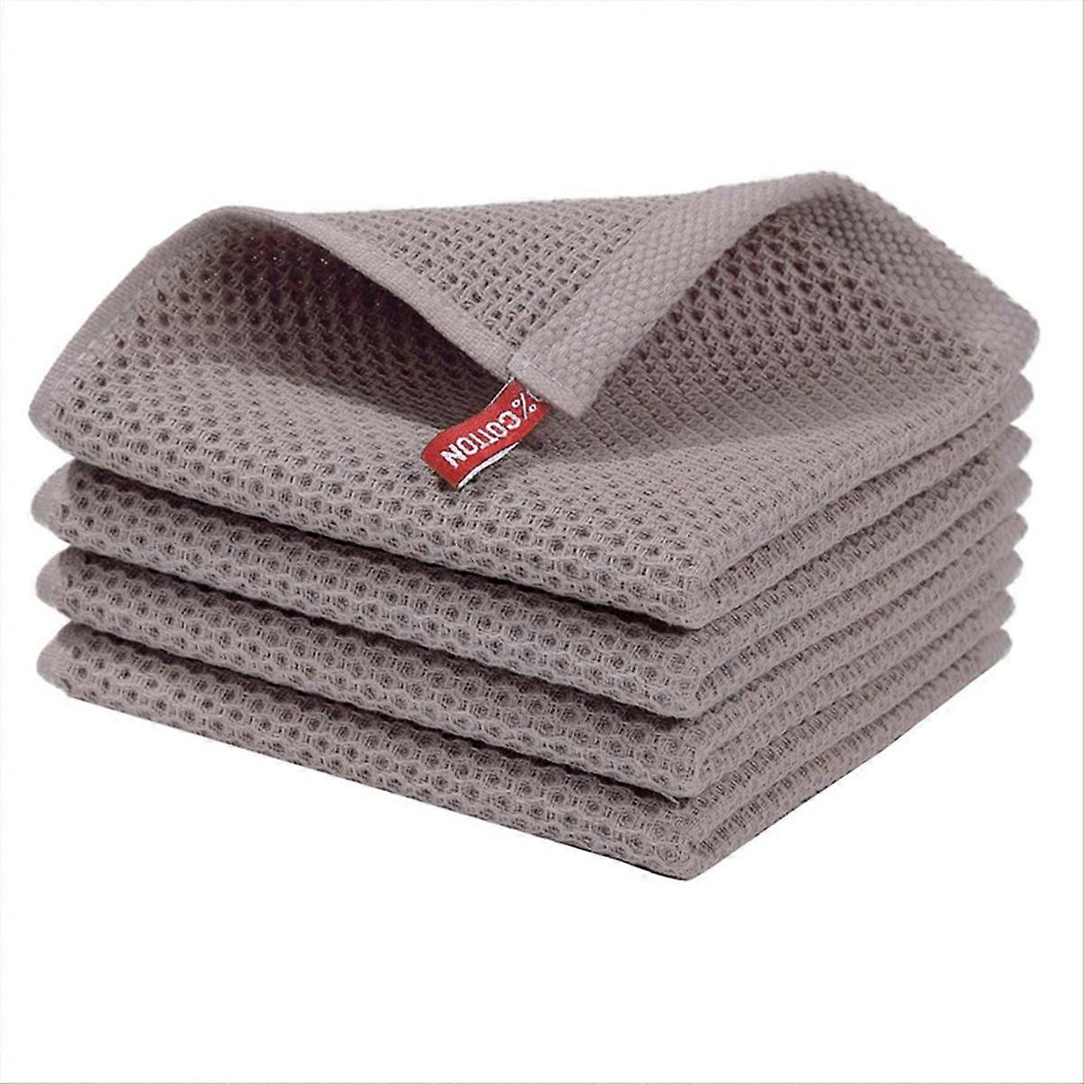 Waffle-Weave Kitchen Dish Cloths, Drying Dish Towels Brown