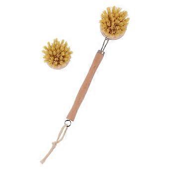 2Pcs Long Handle Bath Brush Wooden Body Scrubber with Massage Dots for Back Exfoliating and Dry Brushing