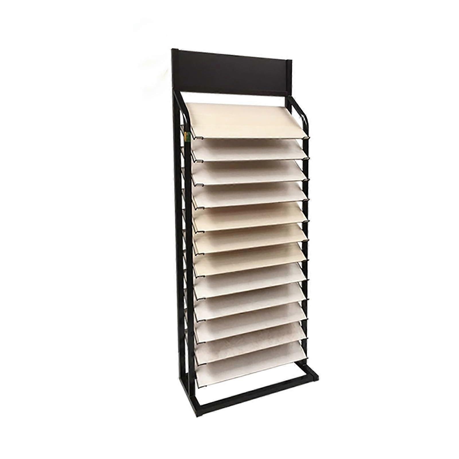 Floor Standing Tile Display Rack with MultiLayer Storage, Durable Metal Sample Organizer Shelf