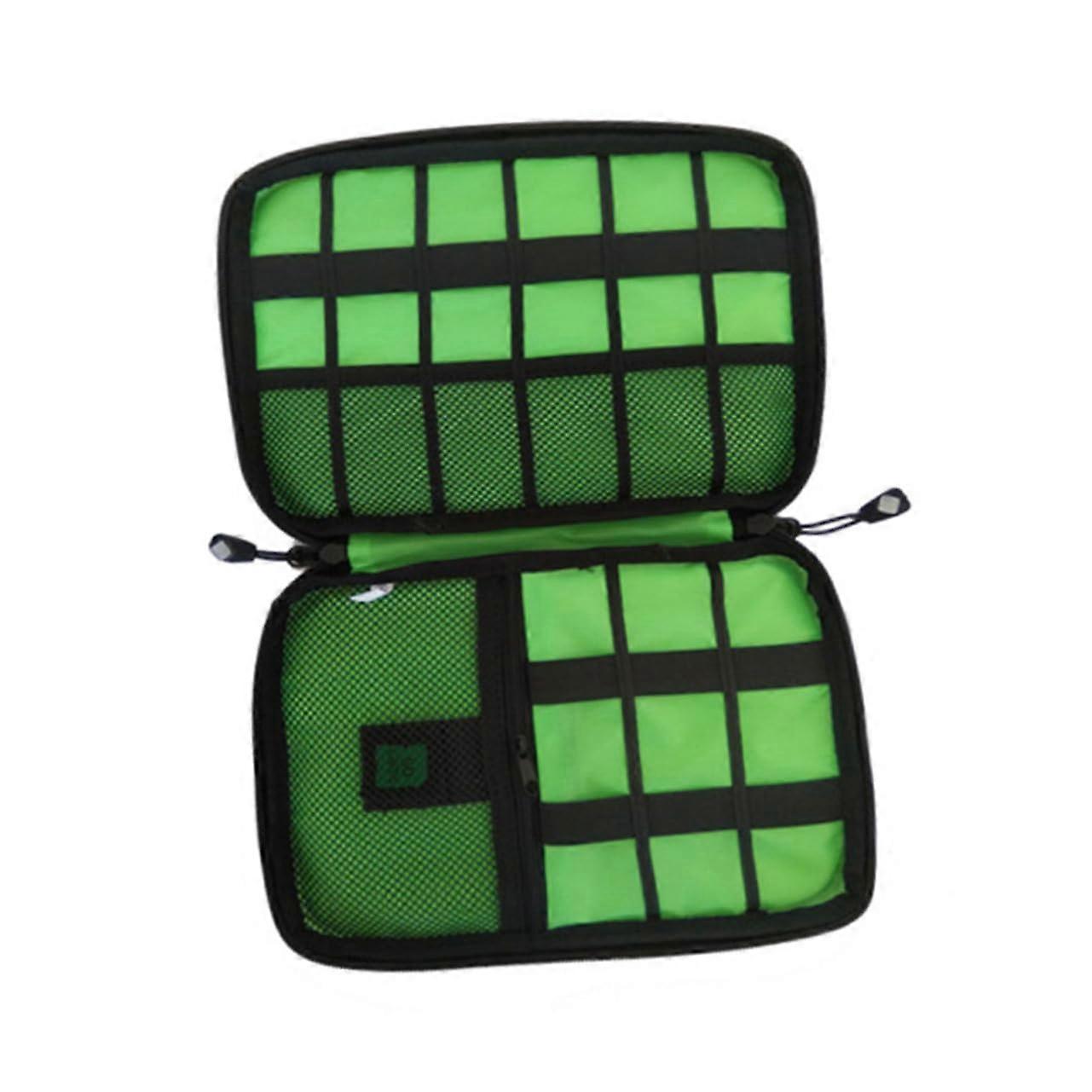 Double Layer Electronics Organizer Bag with MultiCompartment Travel Cable Storage Case Green