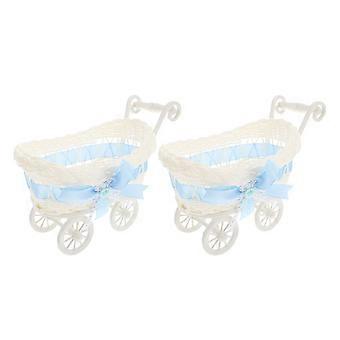 2pcs Kids Use Imitation Rattan Woven Basket Candy Storage Cart Shape Basket Party Supply