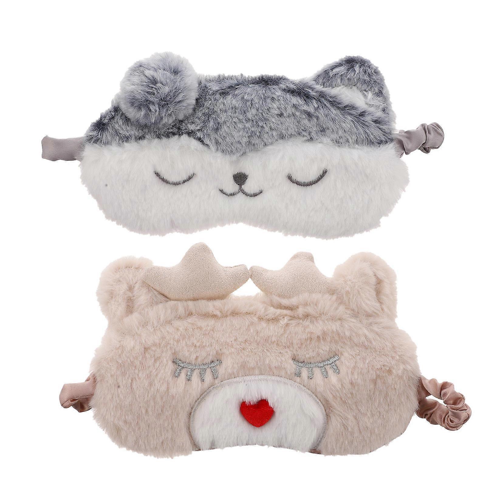Plush Sleeping Mask Eye Cover for Blocking Light 2Pcs Set