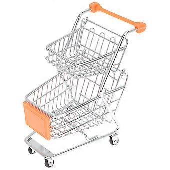 Mini Shopping Cart Model for Decor 4Pcs Orange Desktop Trolley