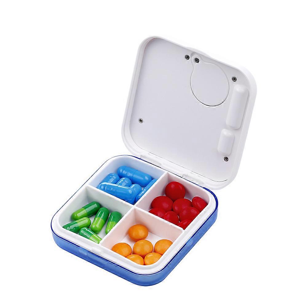 Portable Box Timer for 4 Compartments with 5 Time Reminder (Blue)