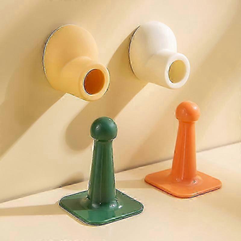 4-Pack Non-Slip Door Stops, Wall-Mounted Soundproof Door Wedges for Round Knobs