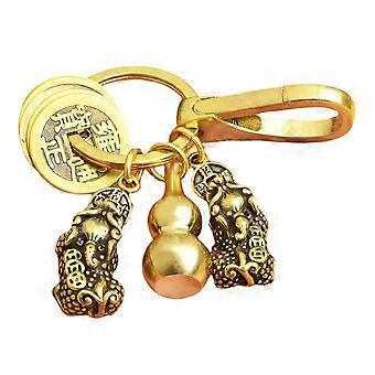 1 Set of Brass Keychain Pendant Hollow Gourd Hanging Ornament (Golden)