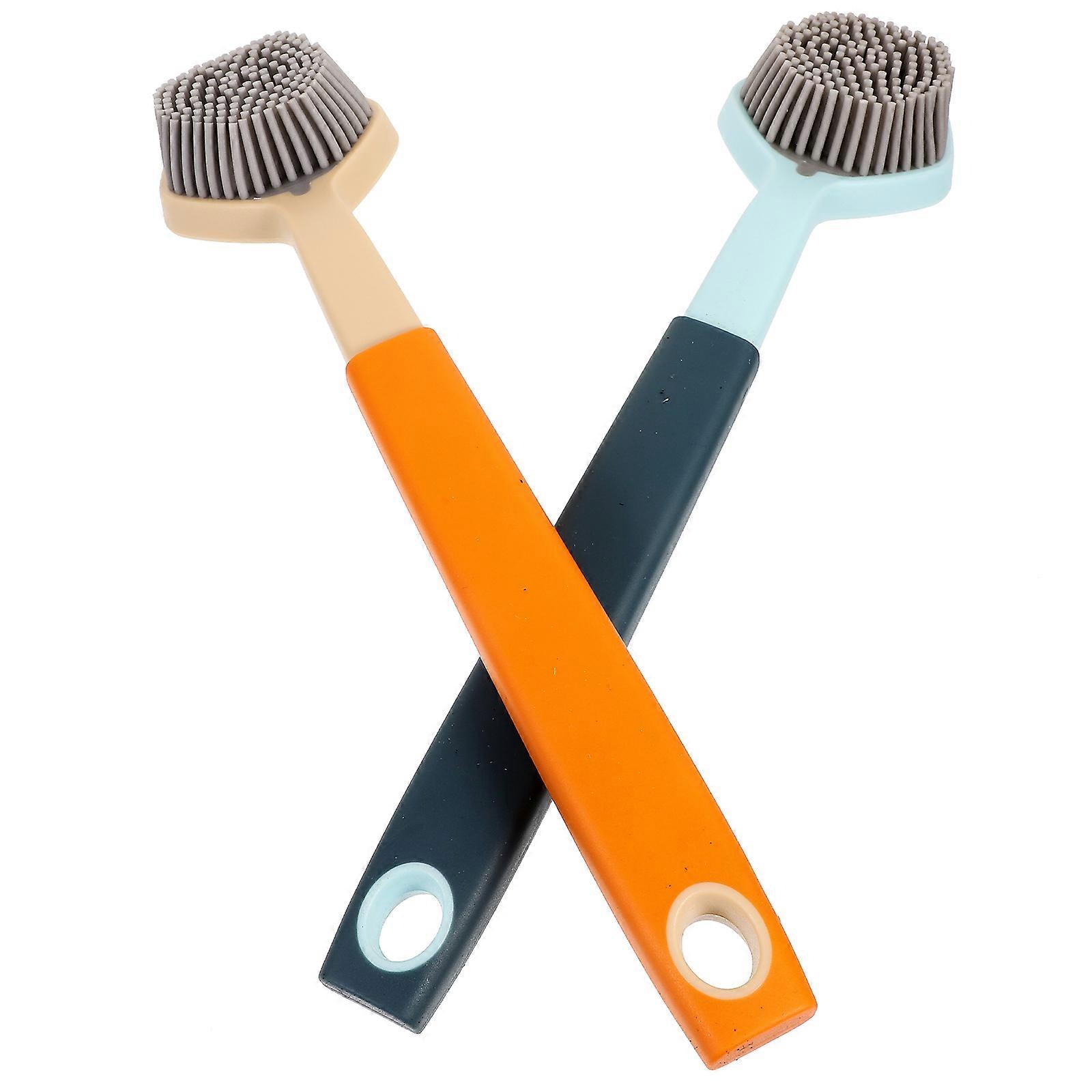 2pcs Practical Pot Brushes Durable Dish Brushes Long Handle Brushes for Kitchen