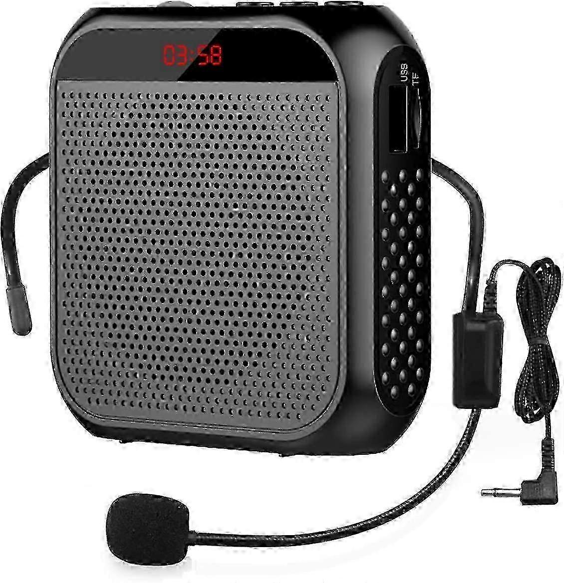 Portable Rechargeable Voice Amplifier with Wired Microphone Headset - for (Black)