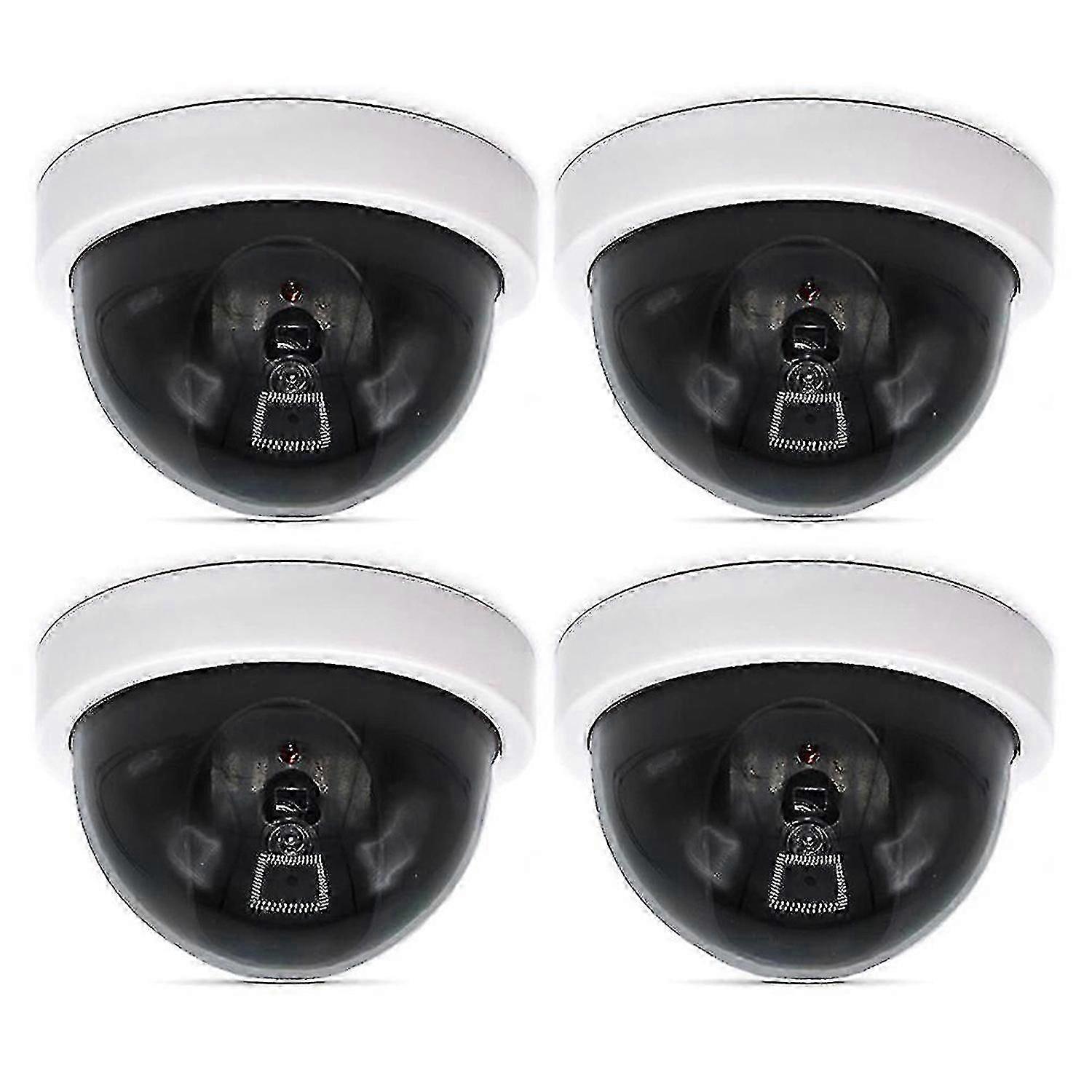 4 Pcs Dummy Security CCTV Dome Camera with Flashing Red LED Light Sticker Decalsa