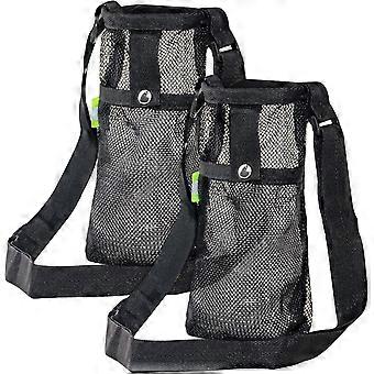 Lot de 2 sacs porte-bouteilles - Support pratique avec bandoulière et poche pour la randonnée, la marche et les voyages (Noir, S)