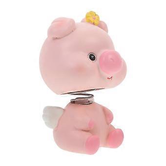 Shaking Head Pig Figurine Set Resin and Metal Decor for Car Dashboard or Home Interior 3 Pcs Pink 8cm