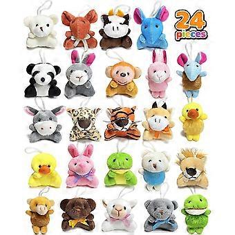 Set van 24 mini pluche dieren, kleine knuffels als sleutelhangers, ideaal als feestcadeautjes, prijsjes voor in de klas of als schoolcadeautje.