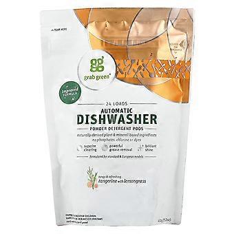 Grab Green, Automatic Dishwashing Detergent Pods, Tangerine with Lemongrass, 24 Loads, 15.2 oz (432 g)