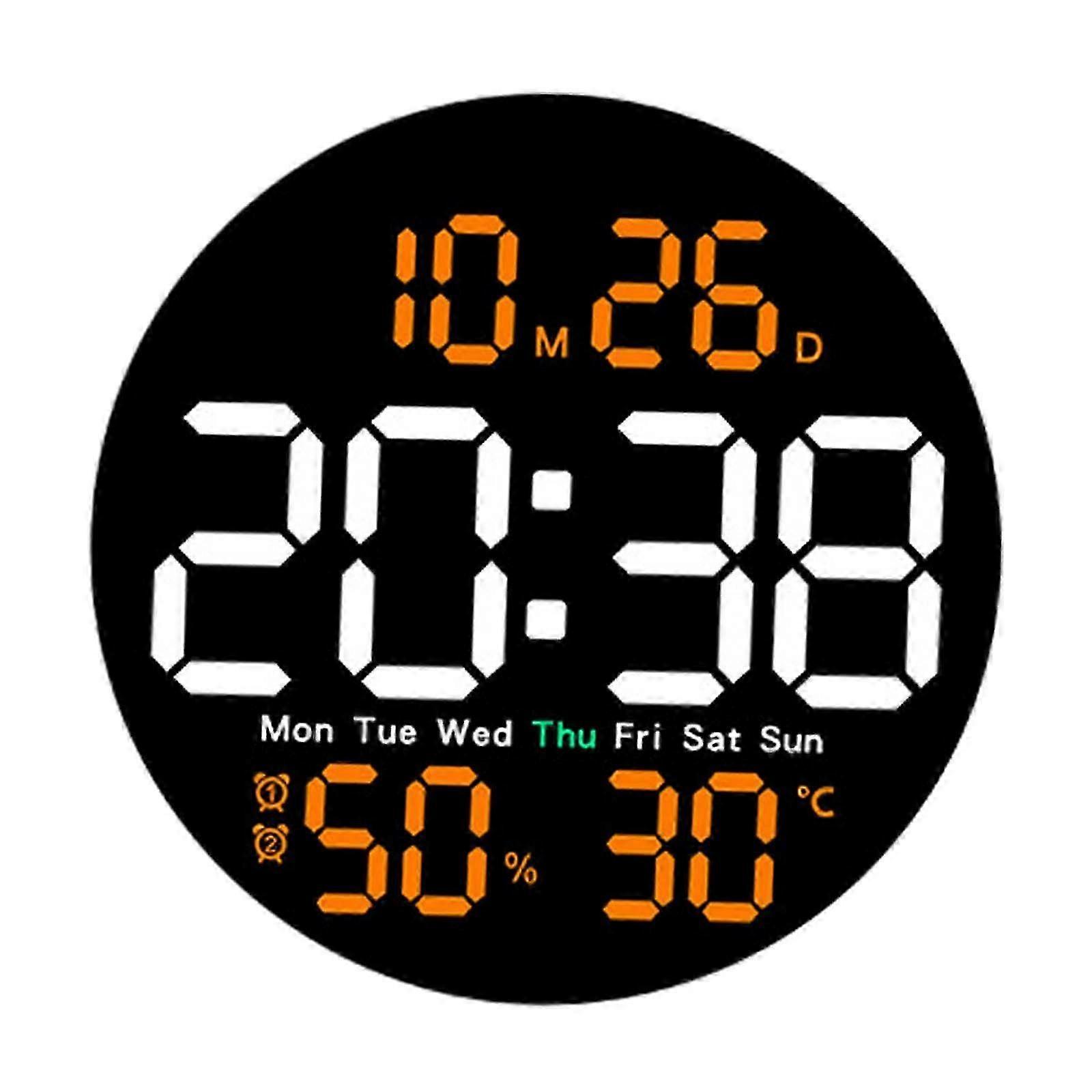 LED Wall Clock With Date Temp Humidity