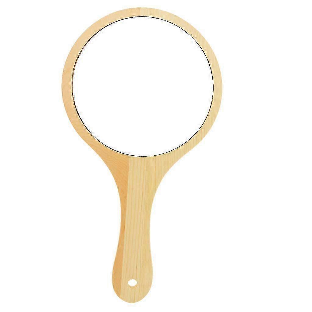 Round Wooden Handheld Mirror with Hook