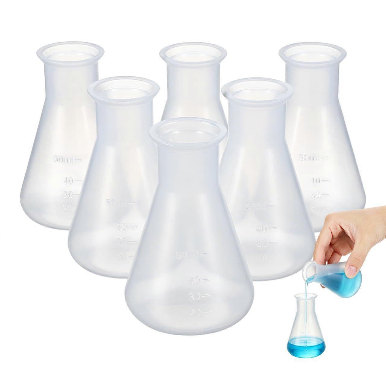 6pcs 50ml Plastic Erlenmeyer Flask Laboratory Experiment Conical Flask School Educational Learning Science Equipment