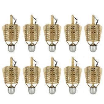 10pcs Fishing Cage Basket Feeder Portable Thrower Carp Fishing Feeder Basket Holder Iron Head 20g-brnv