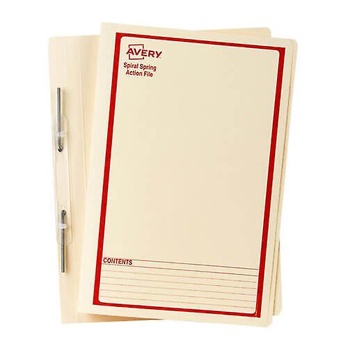RED PRINTED Avery Heavyweight Board Spring Action File Spiral Buff Foolscap 25pk