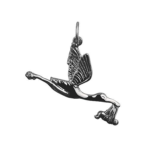 Silver 22x30mm solid Stork with Baby Pendant or Charm
