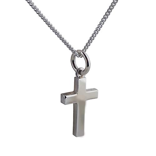 Silver 17x10mm plain solid block Cross with a curb Chain 24 inches