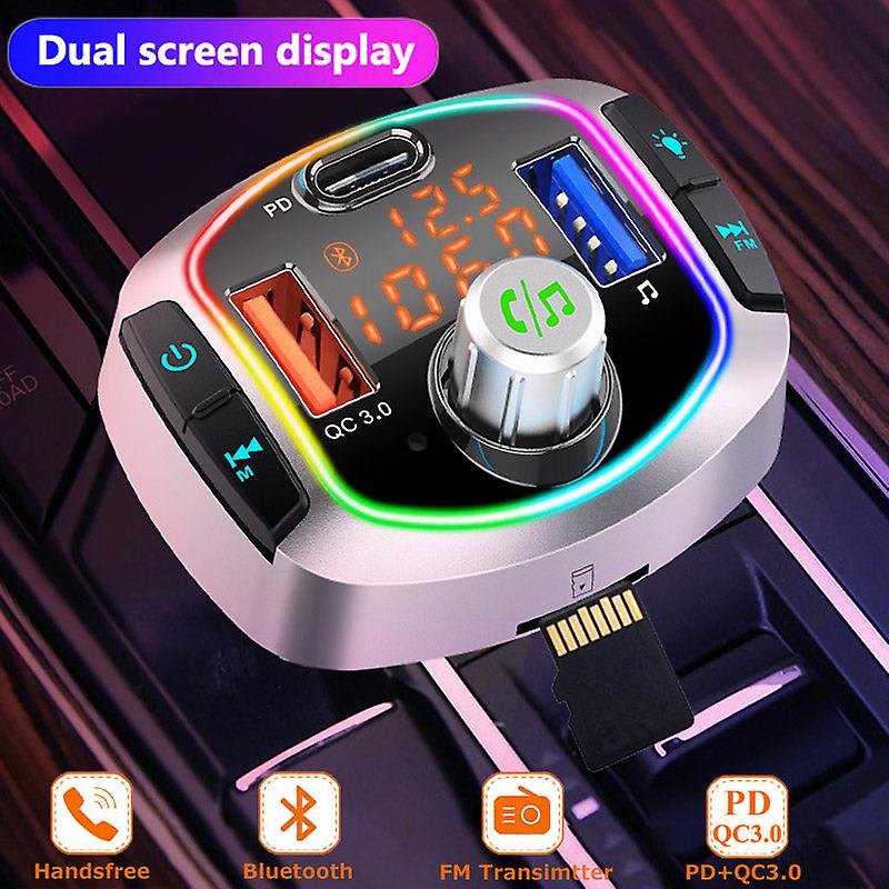 Led Backlit Bluetooth5.0 Car Charger Fm Transmitter Tf/u Disk Mp3 Player Handsfree Car Kit Dual Usb Qc 3.0+pd Type C Fast Charge