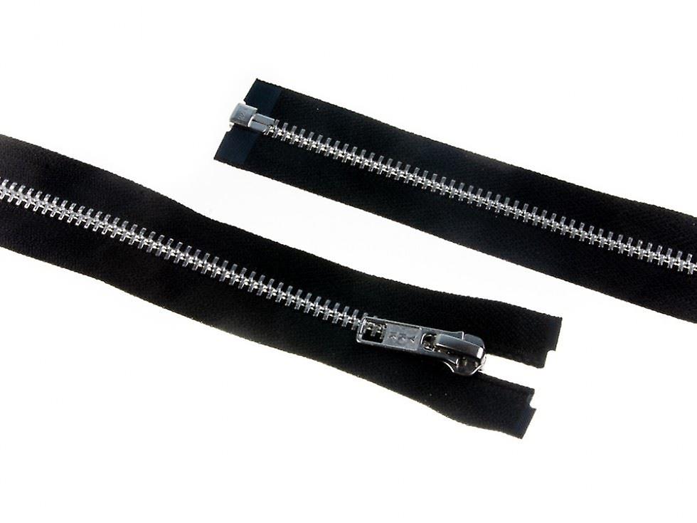 YKK Silver Metal Open End Zips Black - 40 cm - each
