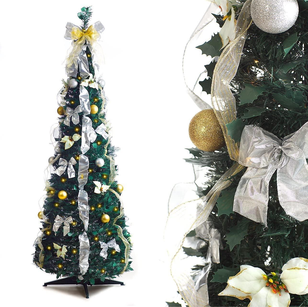Pop-Up blanc/or décoré arbre de Noël batterie lumières par Best Artificial