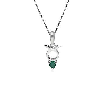 Emerald Taurus Zodiac Charm Necklace in 9ct White Gold...