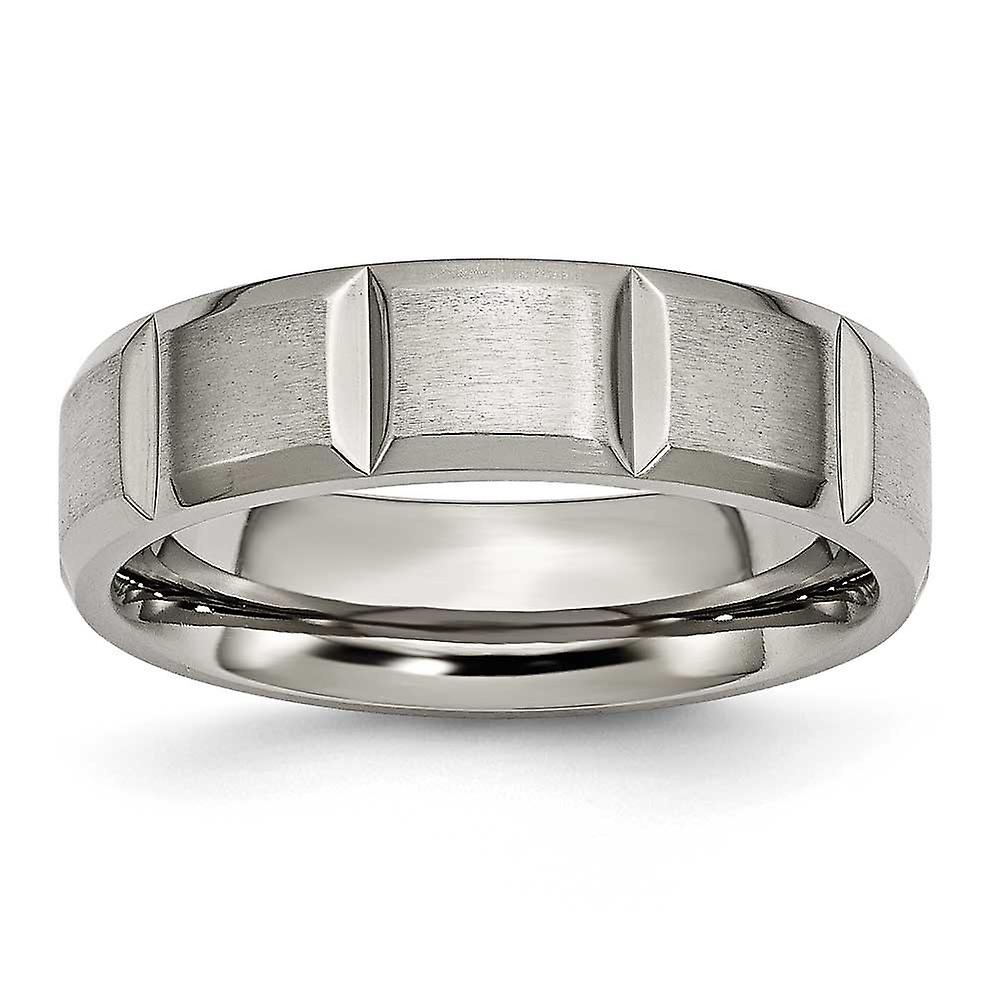 Titanium Polished and satin Notched 6mm Grooved-Satin and-Polished Band Ring-Ring for Women and Men - Ring Size: 6 to 13