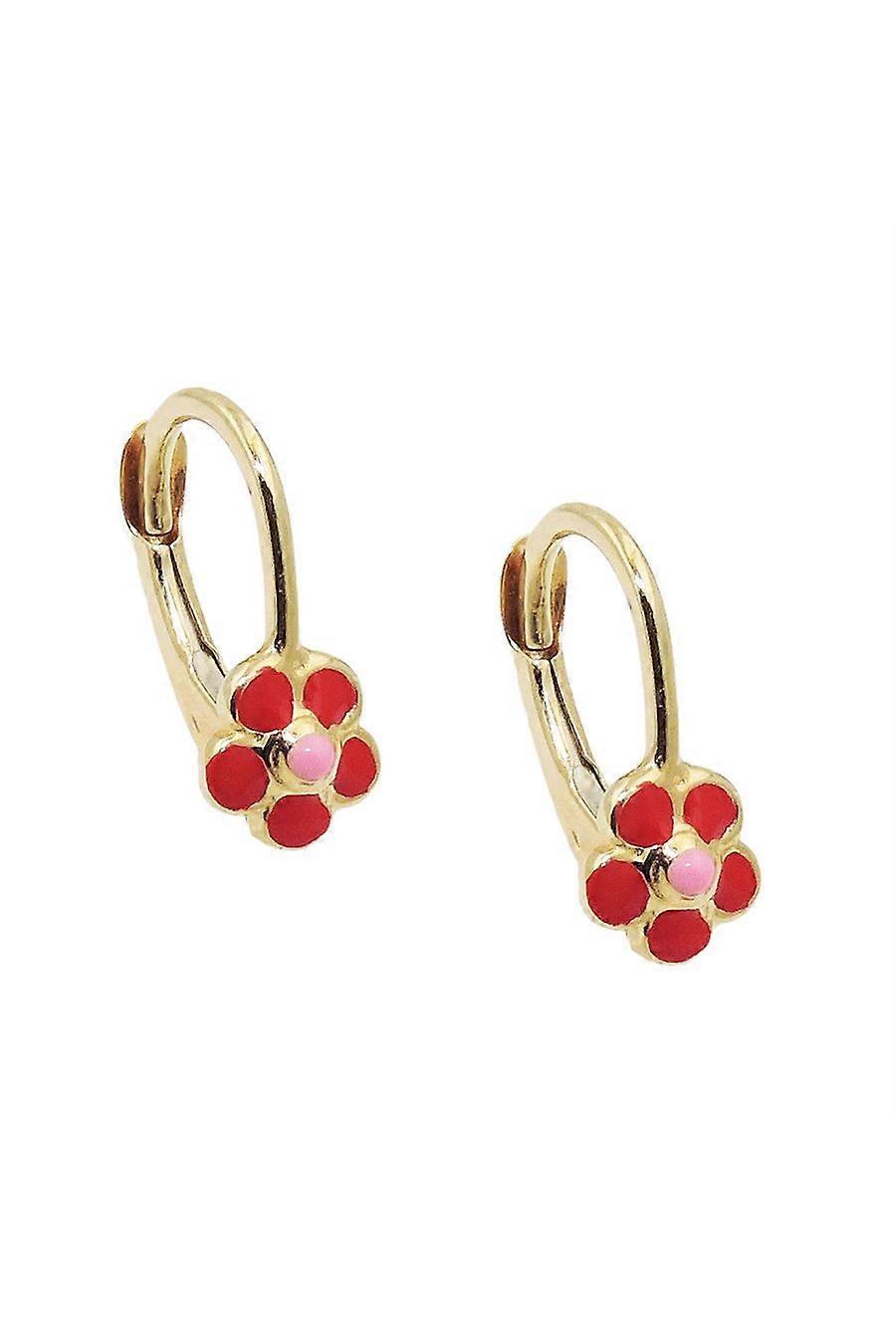 Leverback Earrings Flower Red 9k Gold - Gl431415