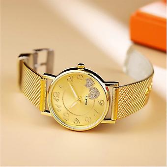 MUQGEW Watch with Hearts for Women - Quartz Luxury Anologue Movement Stainless Steel Mesh for Women Gold