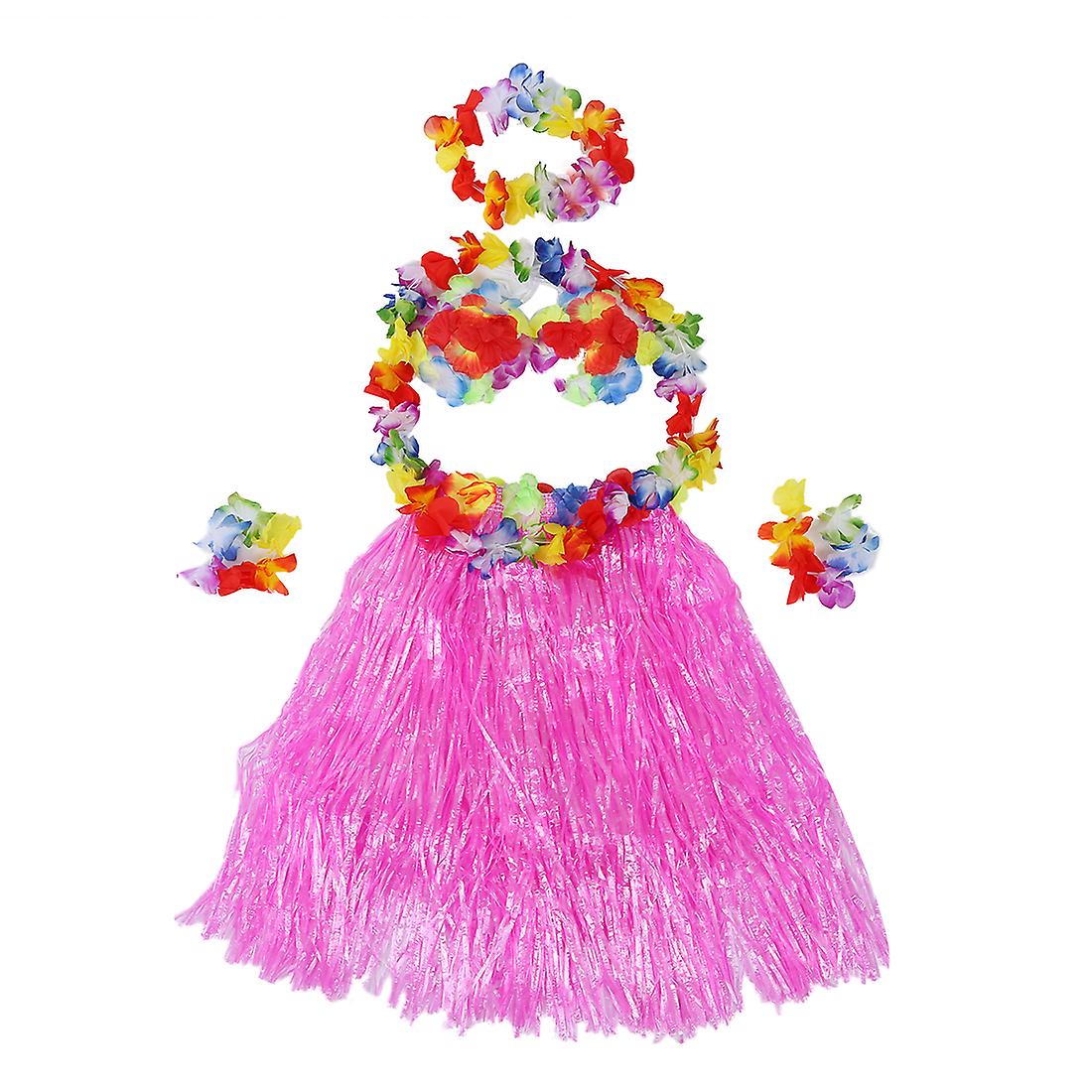 6 Set Hawaiian Grass flower Hula Lei Wristband Garland costume - Pink