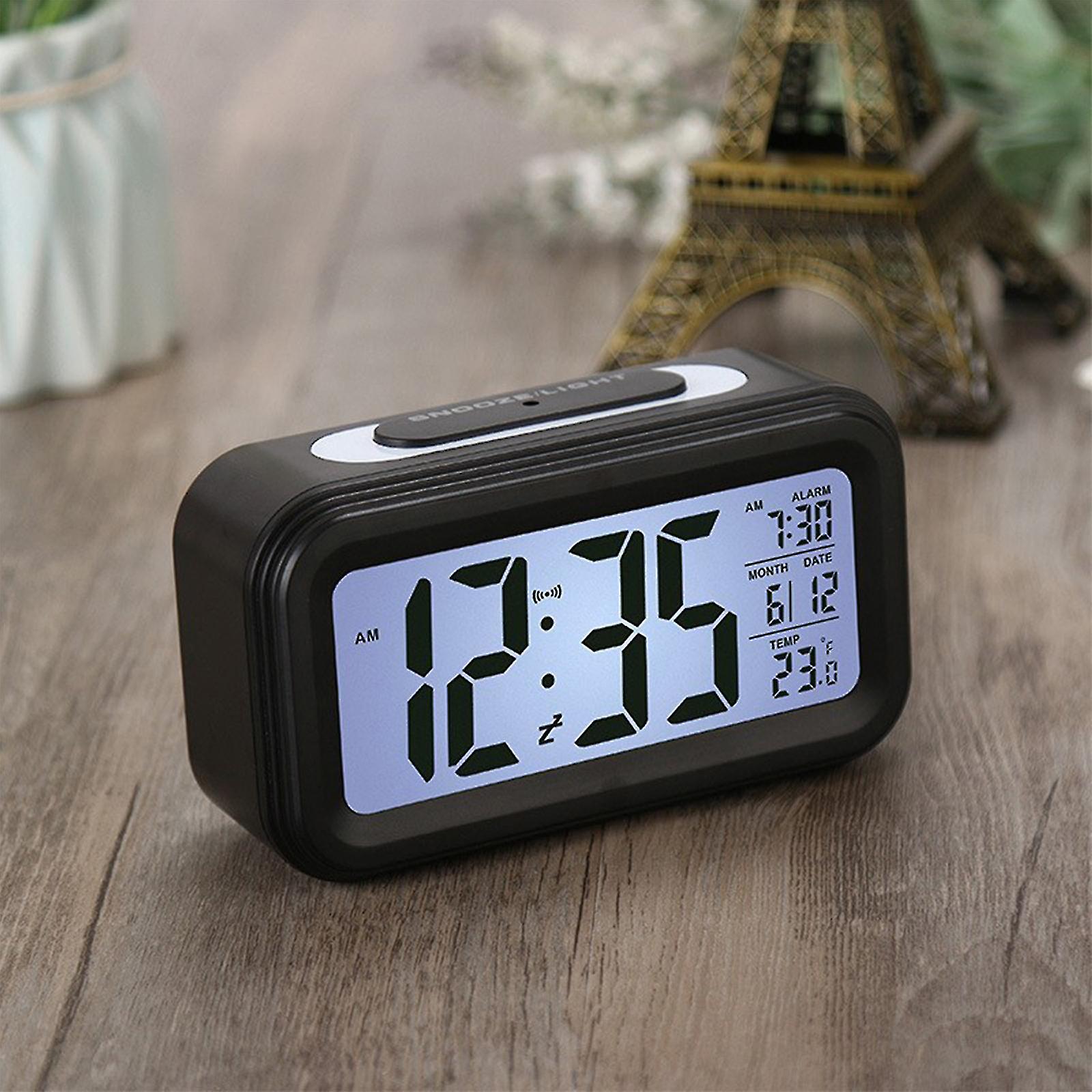 Sveglia digitale con retroilluminazione Display LCD Monitor della temperatura Snooze Sveglia con calendario orologio intelligente
