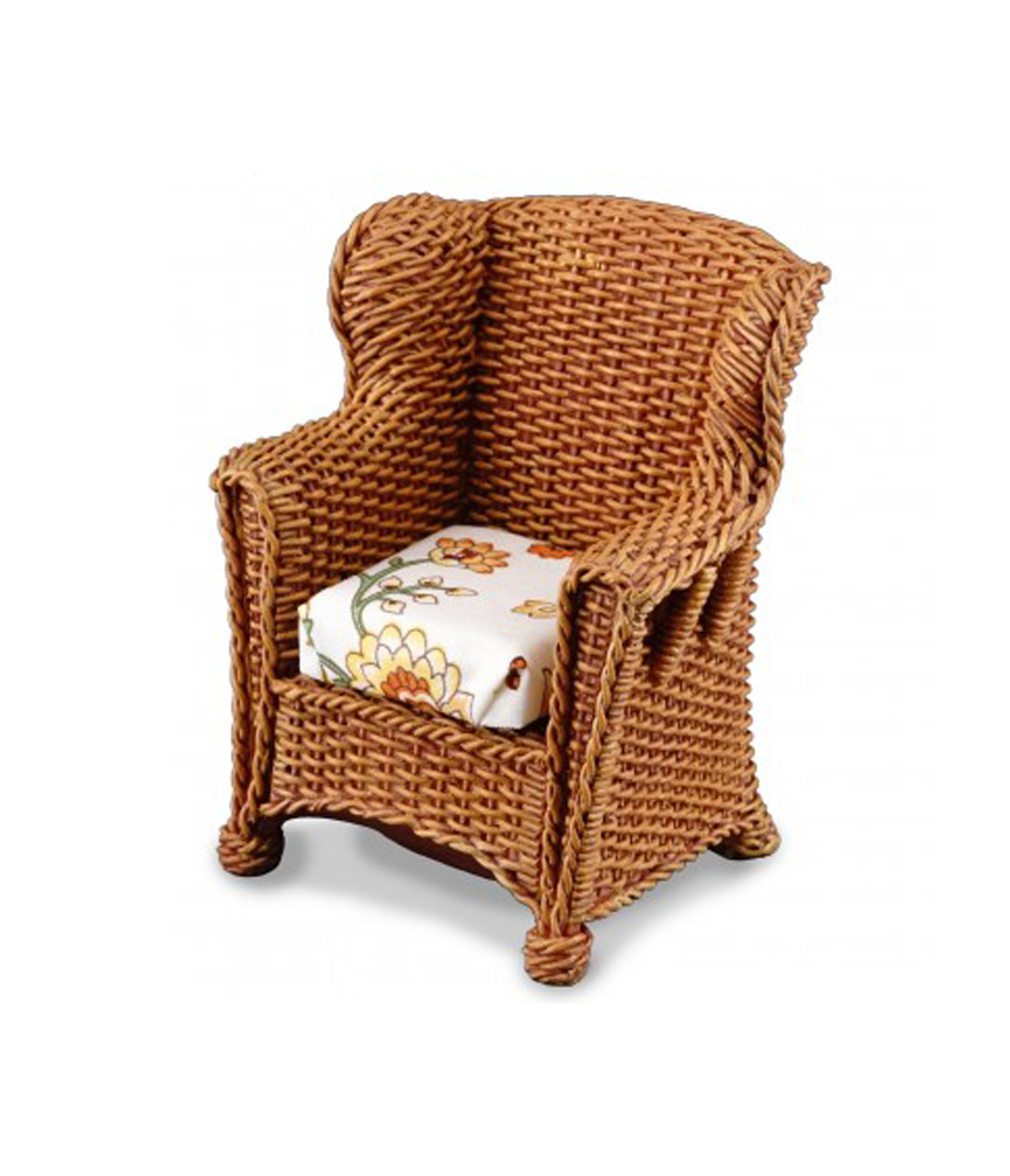 Dolls House Brown Rattan Chair With Cushion Miniature Reutter Garden