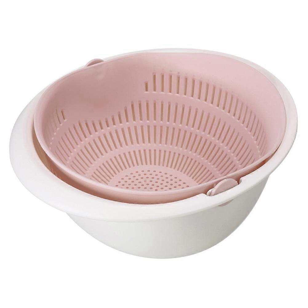 Double layer Drain Basket Fruit Vegetable Washing Colander Strainer Kitchen Tool (Pink)
