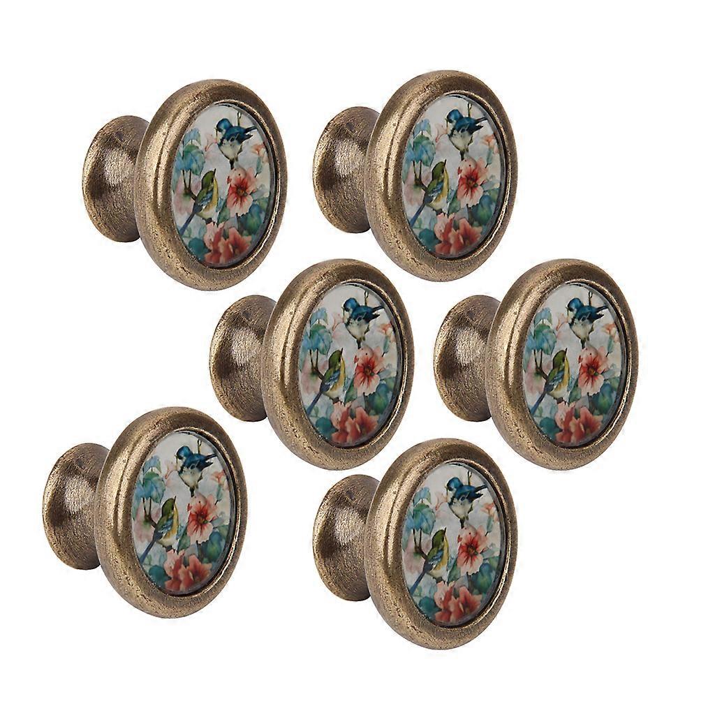 6 X Cabinet Door Drawer Bin Handle Pull Knob Hardware -bird And Flowers