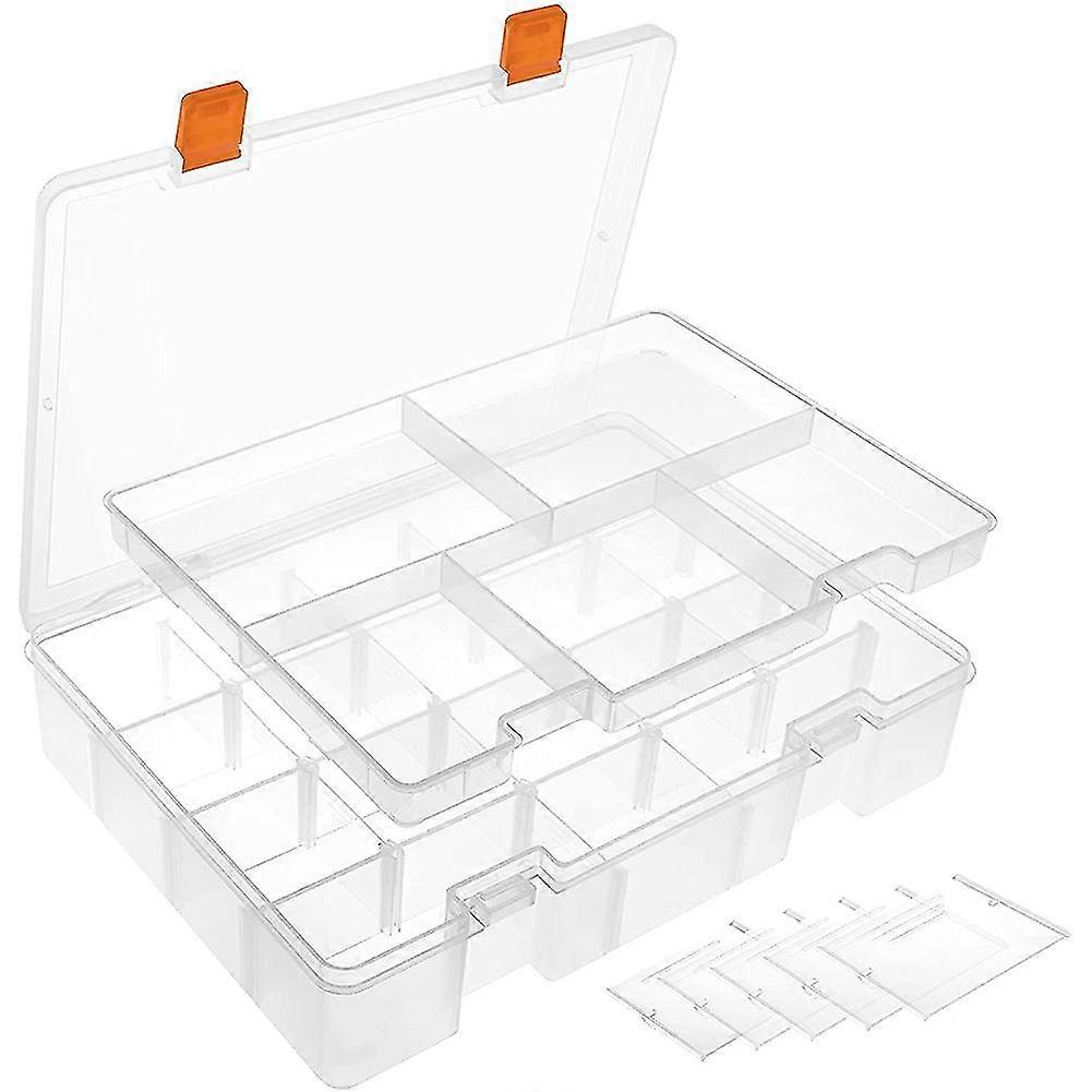 2-layer Plastic Storage Box With Adjustable Partitions,23 Grid,white