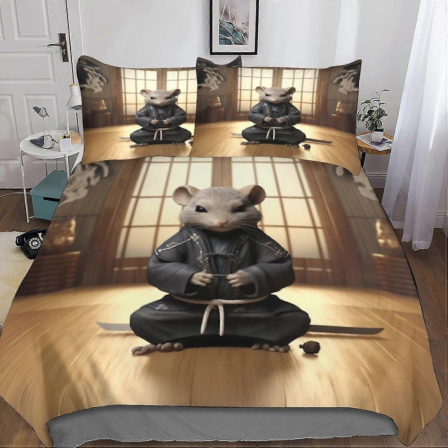 Poszwa na kołdrę Ninja Master 3 sztuki, komplet pościeli 3D z zapięciem na zamek błyskawiczny Zestaw pościeli z mikrofibry dla szczurów z poszewką na poduszkę dla dorosłych i dzieci