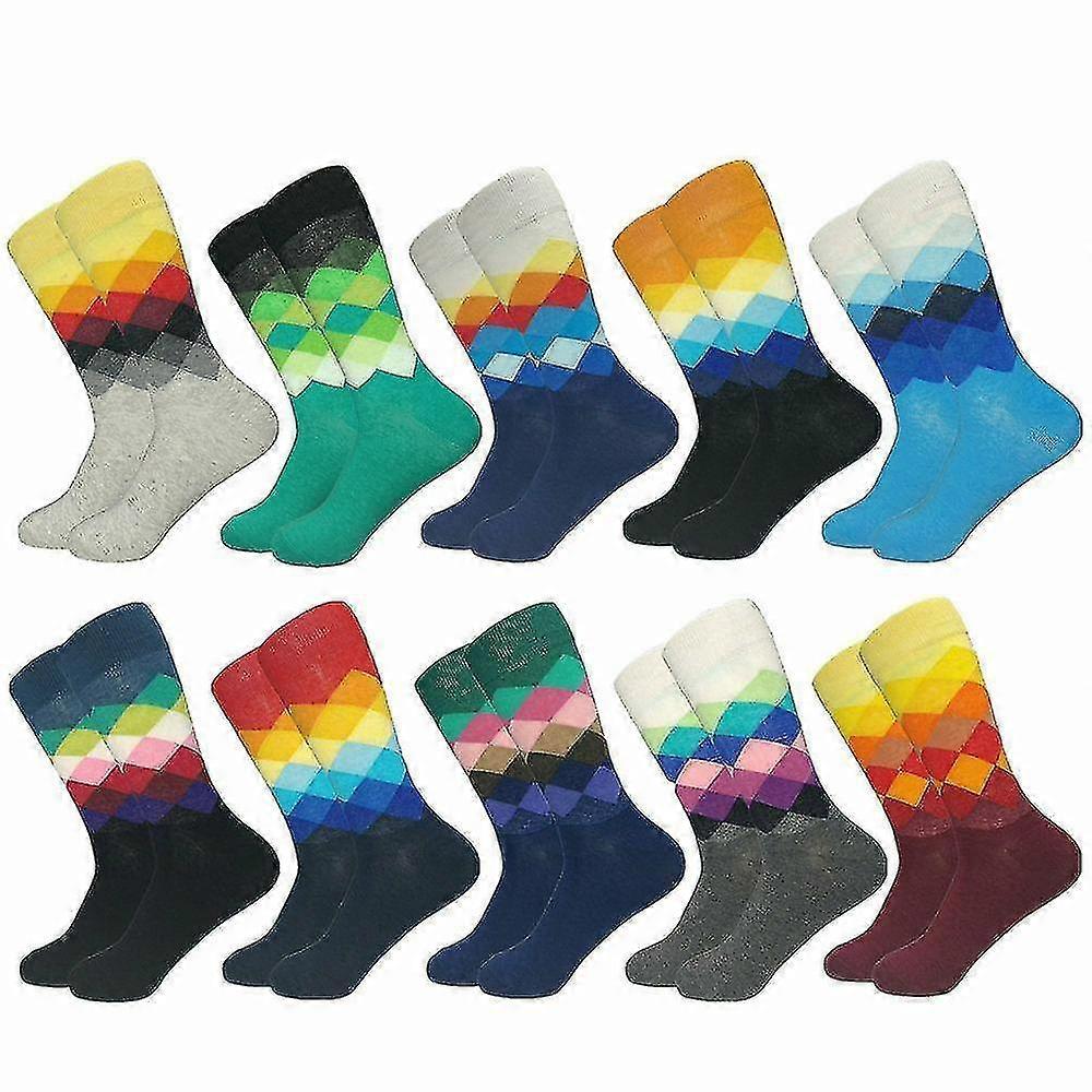 patterned men's socks, checkerboard pattern - 10 pairs