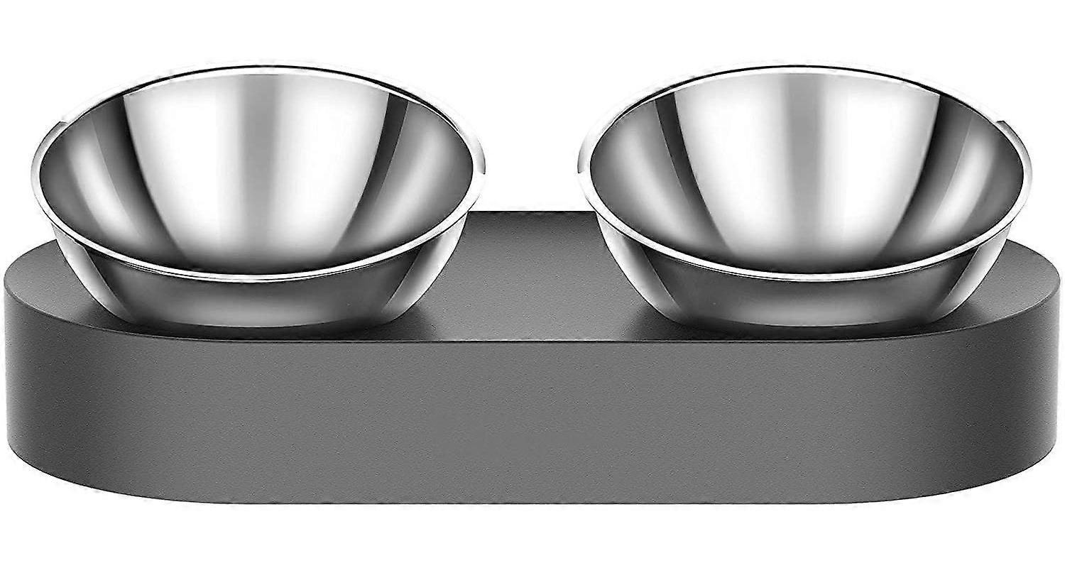 ステンレス製リフティングボウルPR猫、チルトボウルPR猫、滑り止めボウルPR猫と子犬