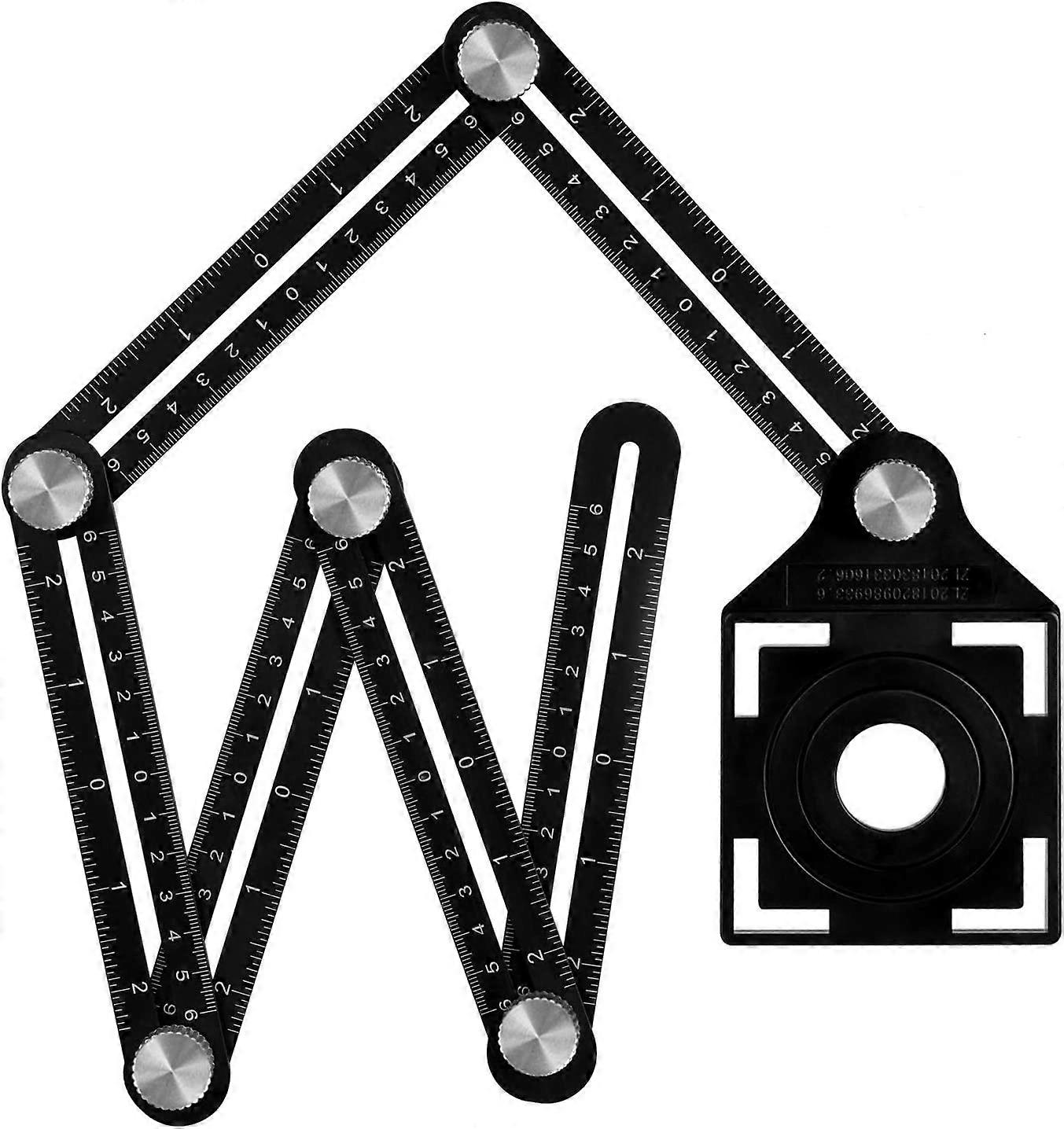 Wohao Multi-Angle Measuring Ruler with Positioning Hole, 6-Sided Aluminum Alloy Folding Ruler,Template Measuring Tool,Black