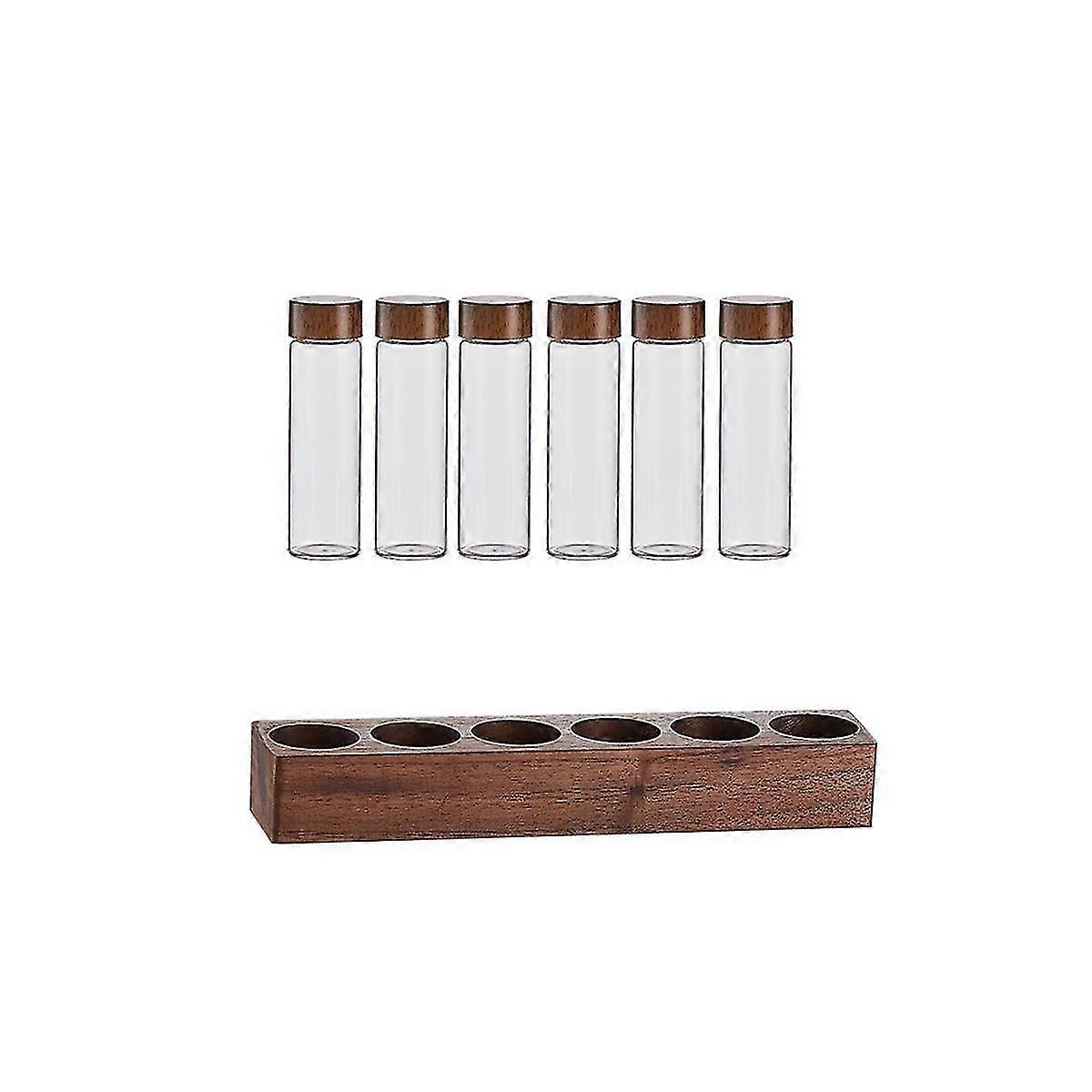 Coffee Beans Storage Container Coffee Tea Test Tube Glass Bottle With Walnut Display Rack Espresso